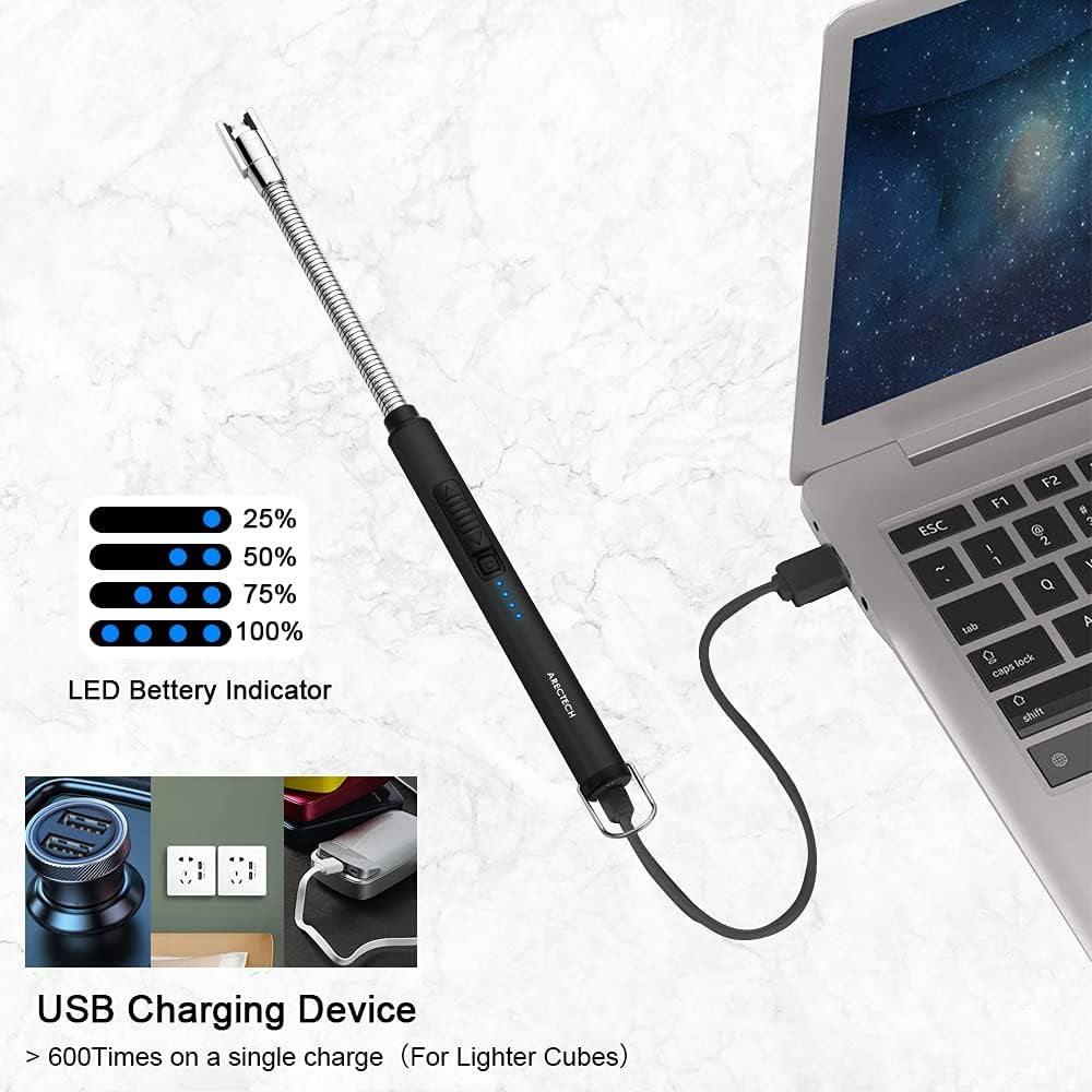 Candle Electric Lighter Rechargeable USB Arc Lighter Windproof Plasma for Candle Cooking Bbqs Fireworks Birthday Gift Black