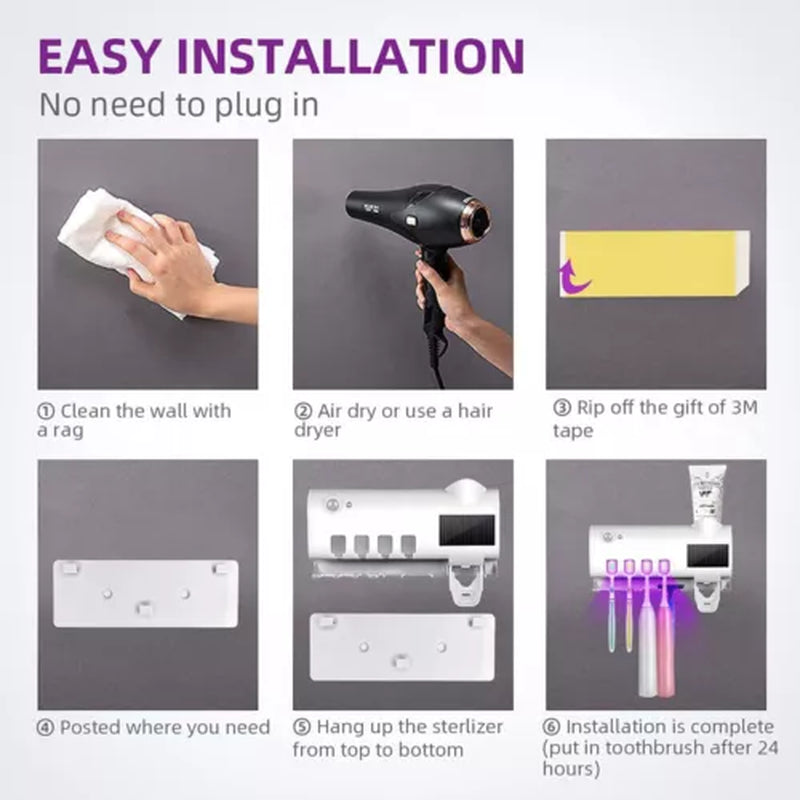 UV Light Sterilizer Toothbrush Holder Cleaner Toothpaste Dispenser 4 Toothbrush