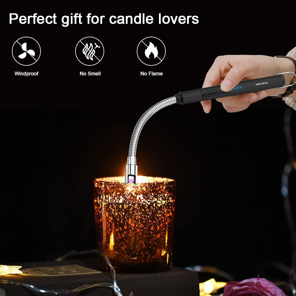Candle Electric Lighter Rechargeable USB Arc Lighter Windproof Plasma for Candle Cooking Bbqs Fireworks Birthday Gift Black