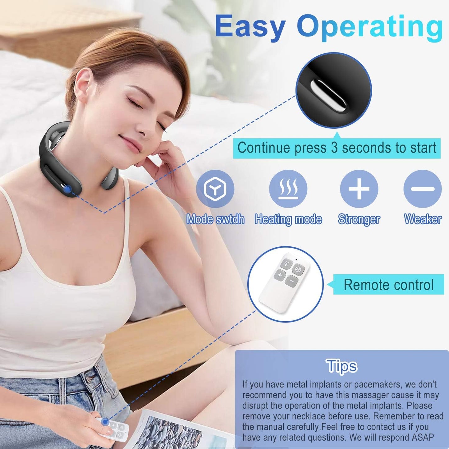 Intelligent Neck Massager with Heat,Neckology Electric Pulse Neck Massage for Pain Relief,3 Modes 15 Levels Deep Tissue Neck Massager with Cordless Gift for Dad Mon Women Men
