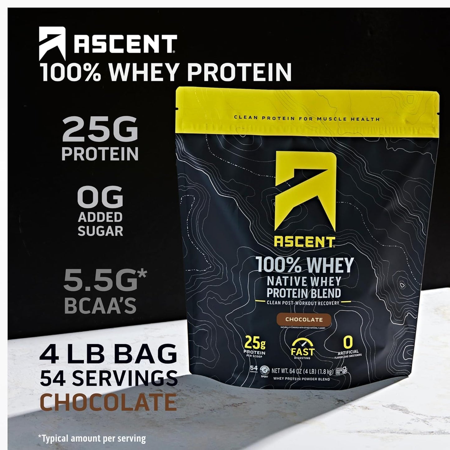 Ascent 100% Native Whey Protein Isolate Chocolate, 4 lb