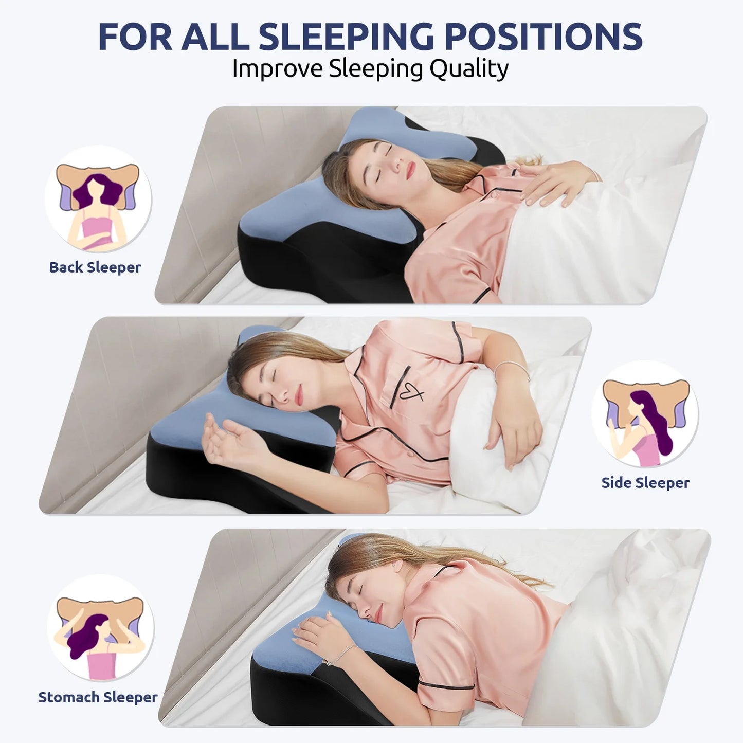 Contour Memory Foam Cervical Pillows for Pain Relief Sleeping,Ergonomic Orthopedic Neck Bed Pillow with Covers Queen Size 26"Lx14.6"Wx5.1"H
